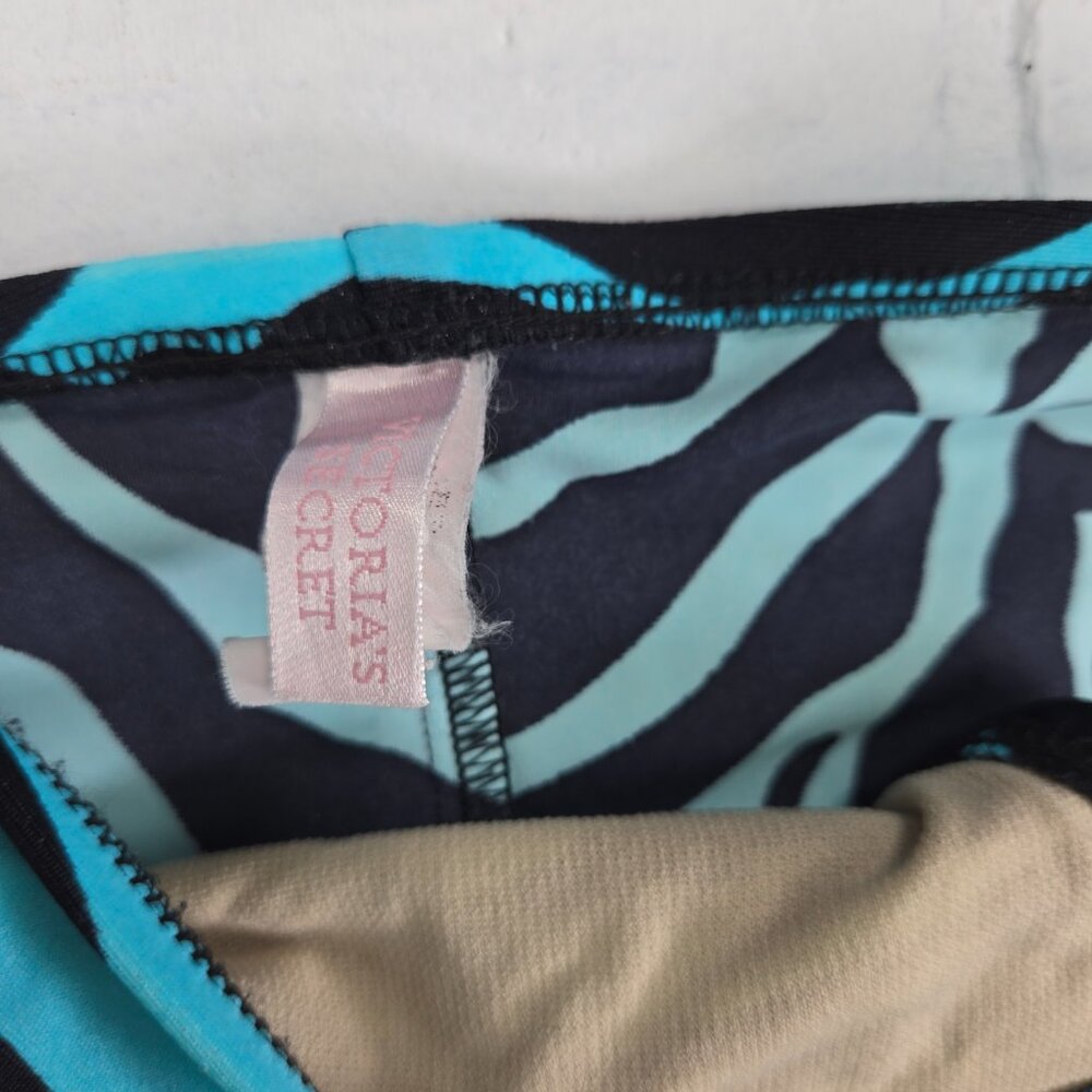 Victoria's Secret Bikini Vintage Y2K Teal Black Zebra Strap 34B Medium - Picture 3 of 4